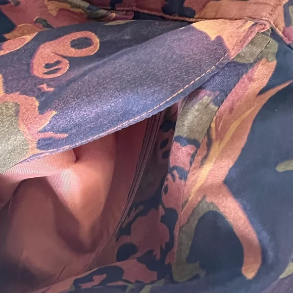 Vintage Silk A-Line Maxi Skirt Fall Flower Print Size L - Picture 6 of 8